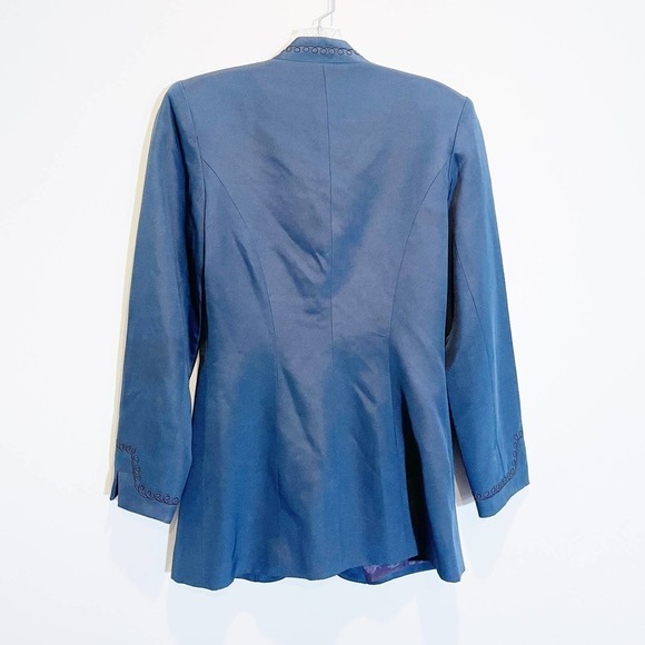 Anya Silk Blue Embroidered Details Mandarin Collar Blazer SZ4 - Picture 6 of 7